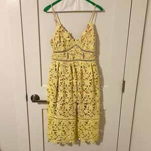 Yellow Embroidered Lace Midi Dress